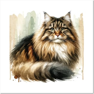 Norwegian Forest - Watercolor Cat Posters and Art